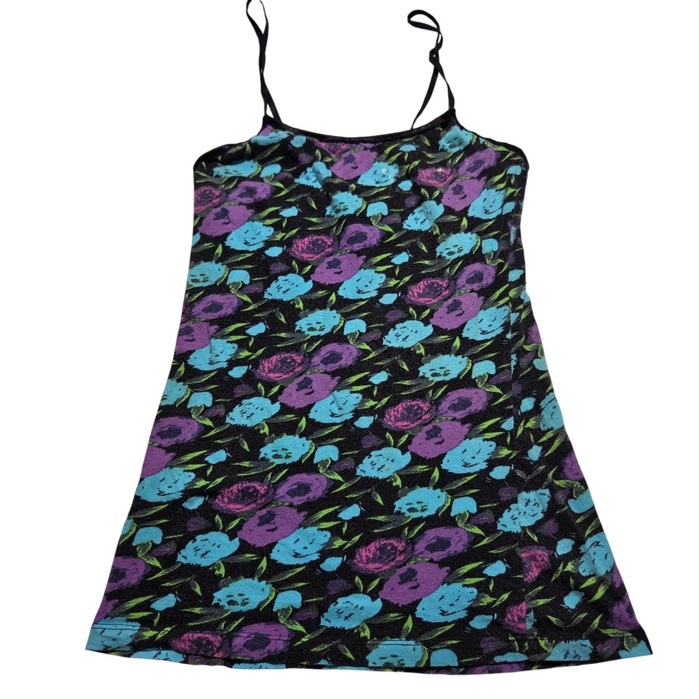 Wet Seal Floral Camisole Top Black Purple Teal Adjustable Straps Y2K Style
